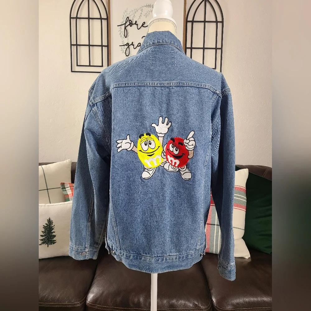 Vintage 1990's Planet Mars M&M's Long Sleeve Blue Denim Jean Jacket Size S Retro - Picture 1 of 9